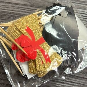 Graduation cap and certificate cupcake toppers glitter gold and red/black new